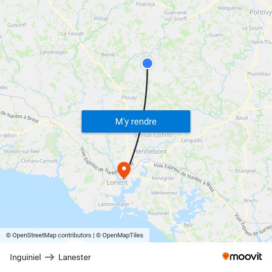 Inguiniel to Lanester map