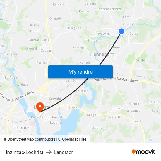 Inzinzac-Lochrist to Lanester map