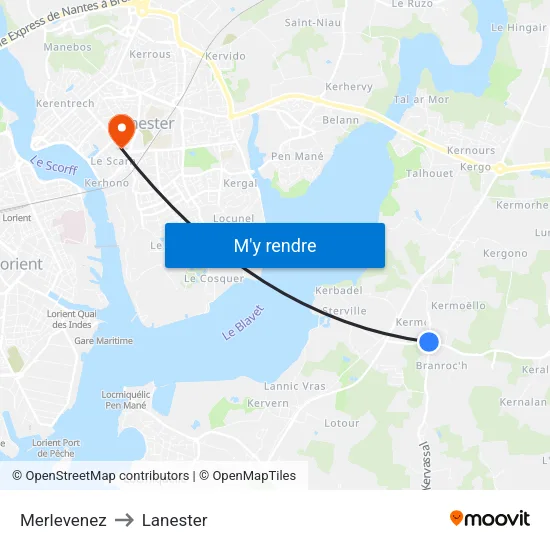 Merlevenez to Lanester map