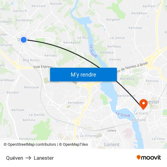 Quéven to Lanester map