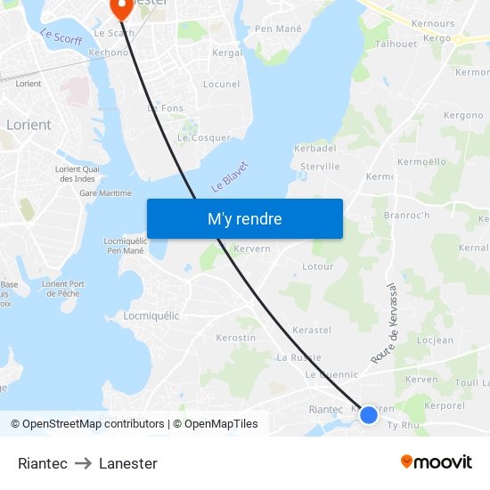 Riantec to Lanester map