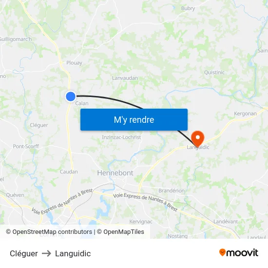 Cléguer to Languidic map