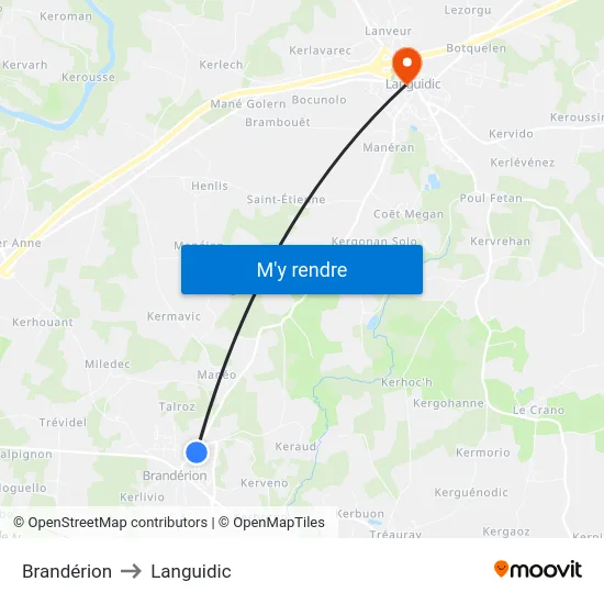 Brandérion to Languidic map