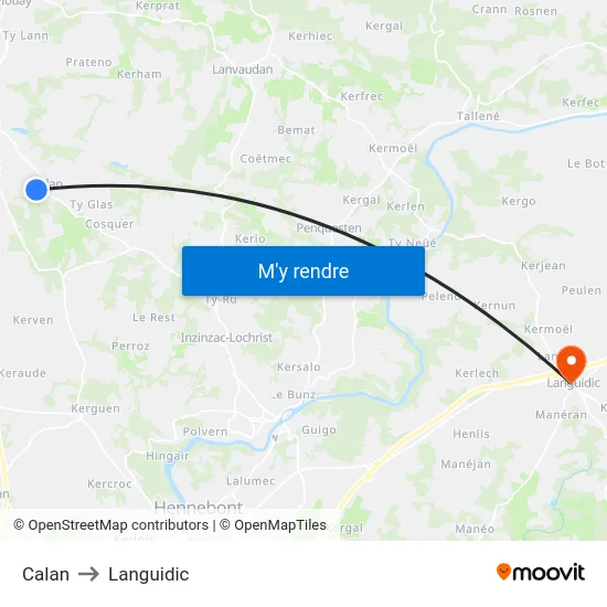 Calan to Languidic map