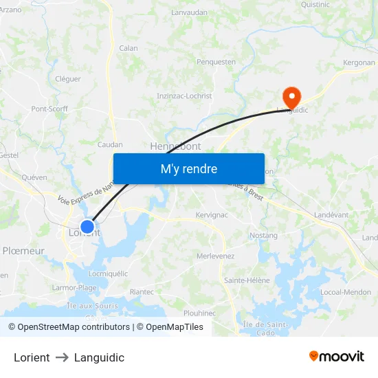 Lorient to Languidic map