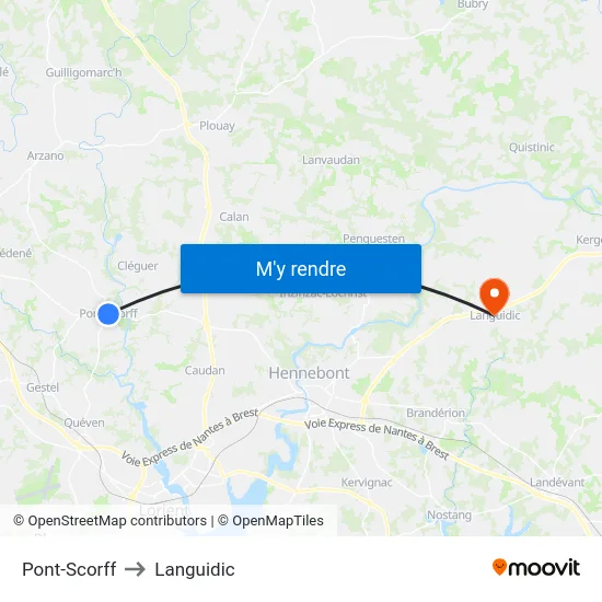 Pont-Scorff to Languidic map