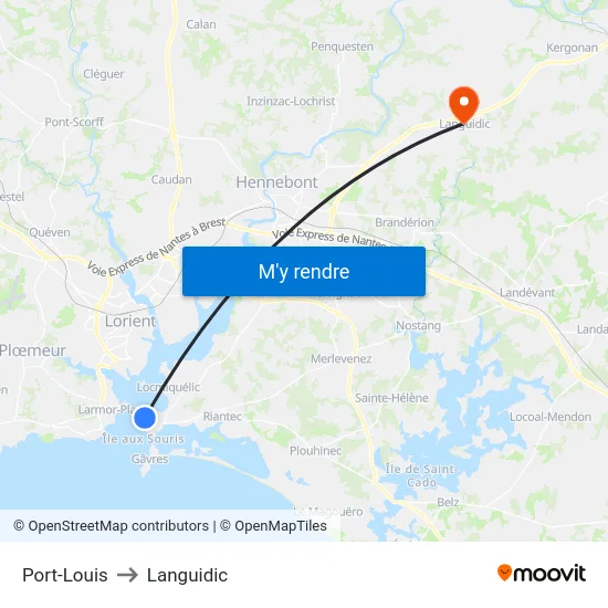 Port-Louis to Languidic map