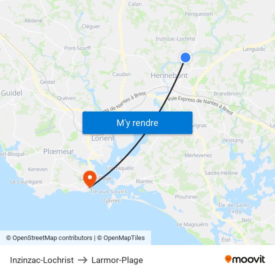 Inzinzac-Lochrist to Larmor-Plage map