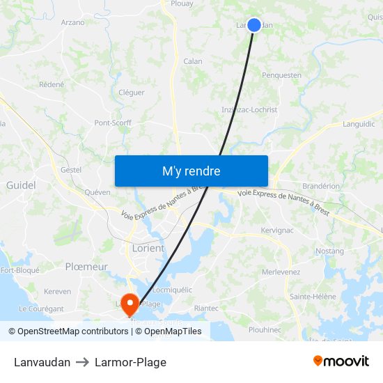 Lanvaudan to Larmor-Plage map