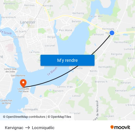 Kervignac to Locmiquélic map