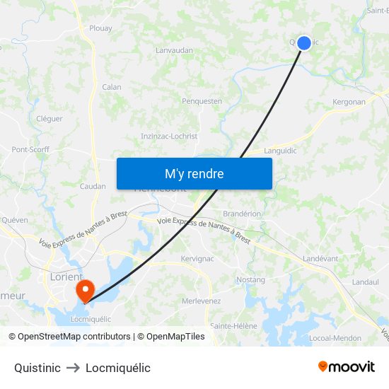 Quistinic to Locmiquélic map