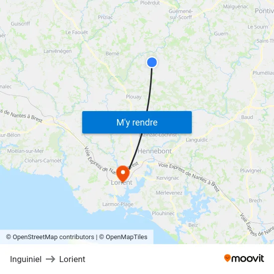 Inguiniel to Lorient map