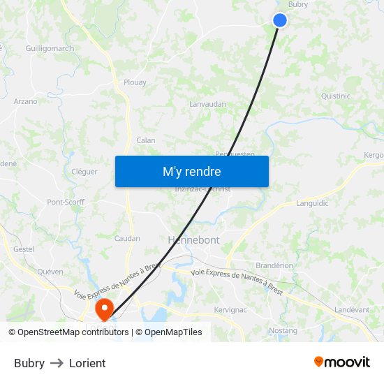 Bubry to Lorient map