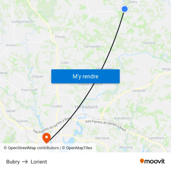 Bubry to Lorient map