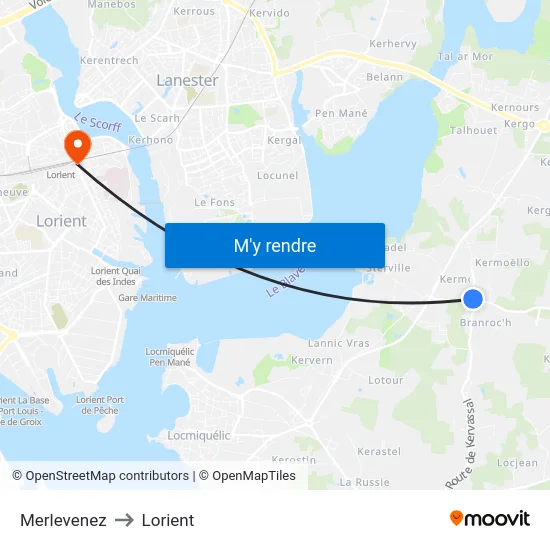 Merlevenez to Lorient map