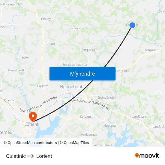 Quistinic to Lorient map