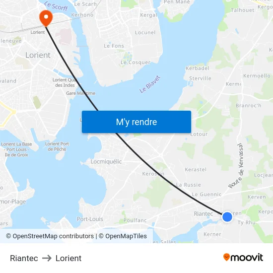 Riantec to Lorient map