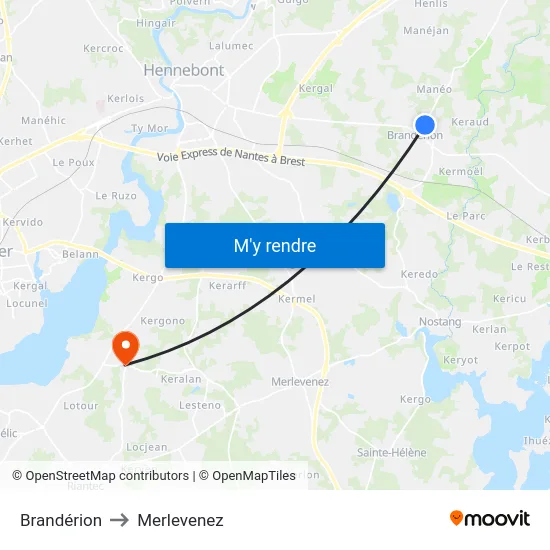 Brandérion to Merlevenez map