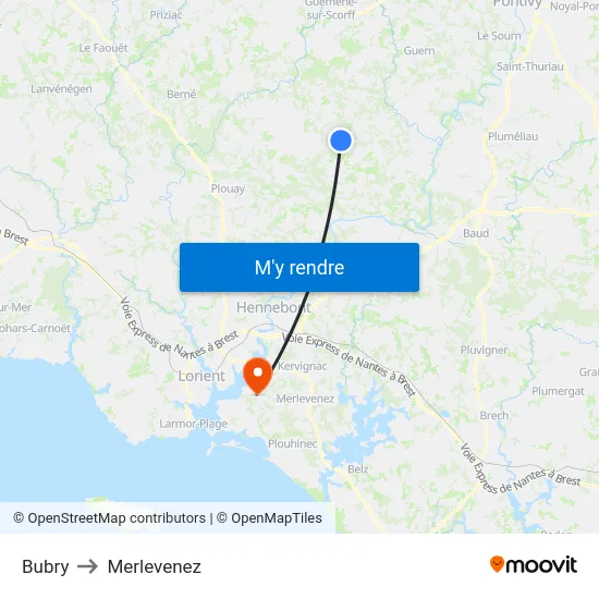 Bubry to Merlevenez map