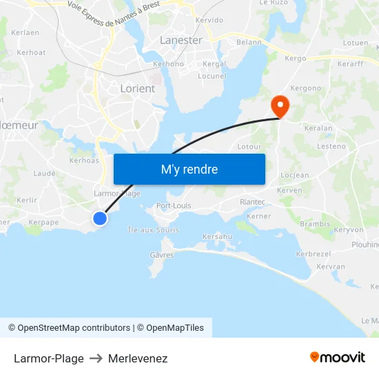Larmor-Plage to Merlevenez map