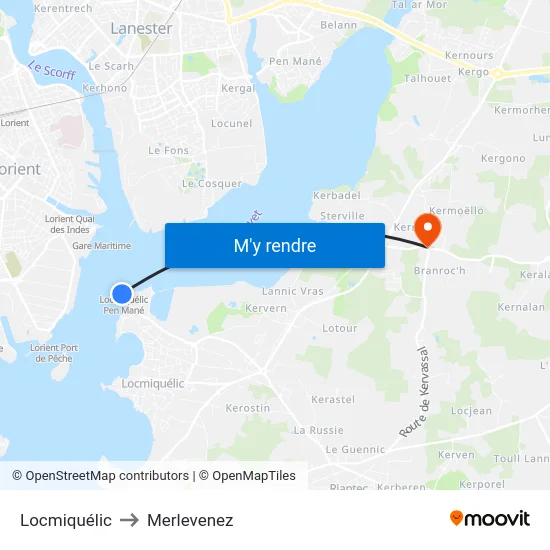 Locmiquélic to Merlevenez map
