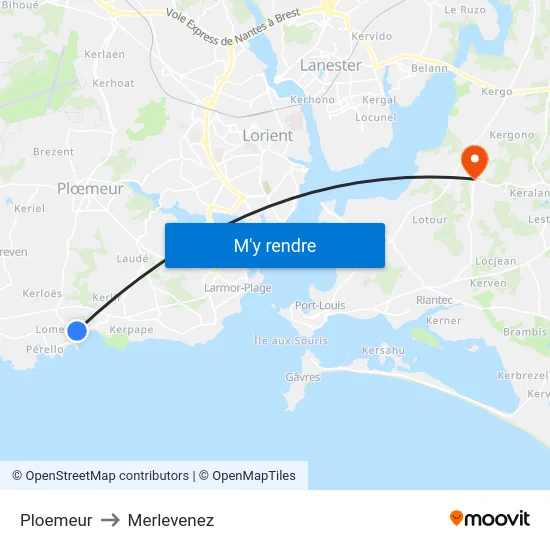Ploemeur to Merlevenez map