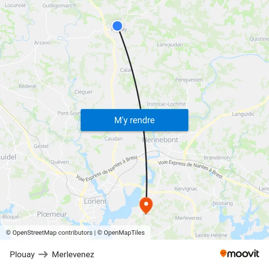 Plouay to Merlevenez map