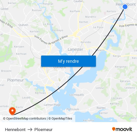 Hennebont to Ploemeur map