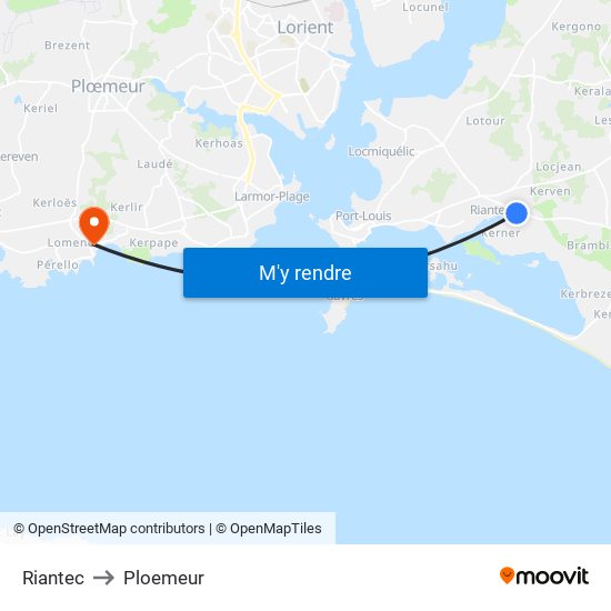 Riantec to Ploemeur map