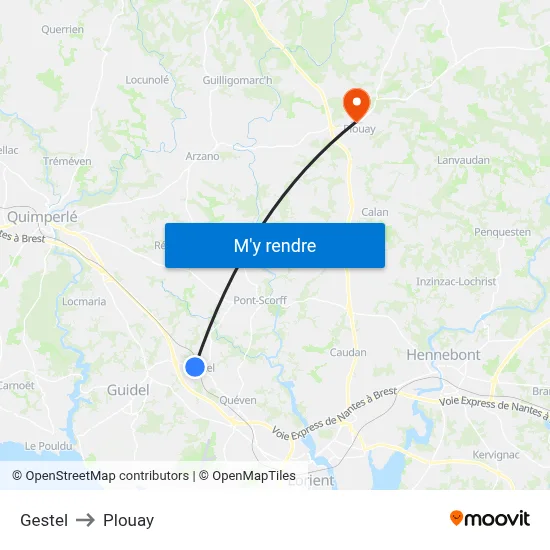Gestel to Plouay map