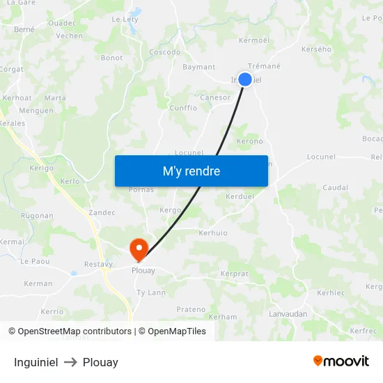 Inguiniel to Plouay map