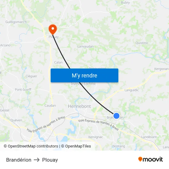 Brandérion to Plouay map