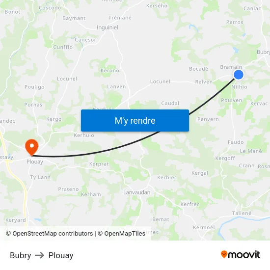 Bubry to Plouay map