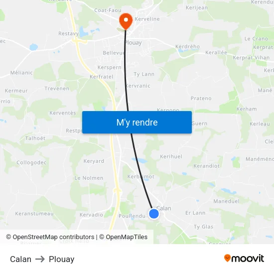 Calan to Plouay map