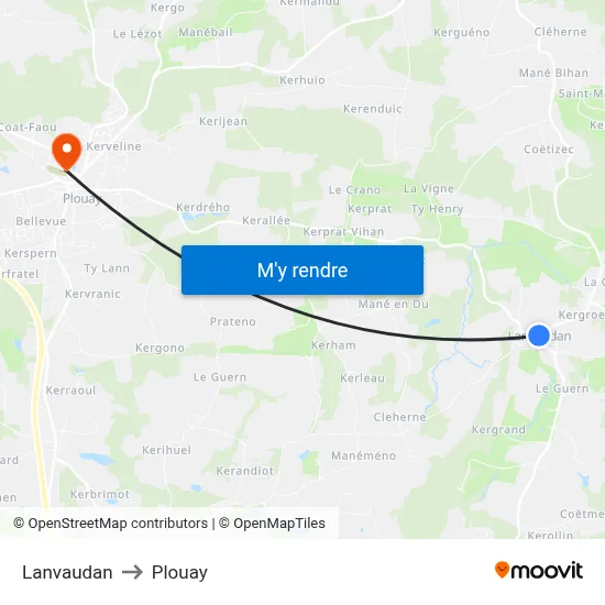 Lanvaudan to Plouay map