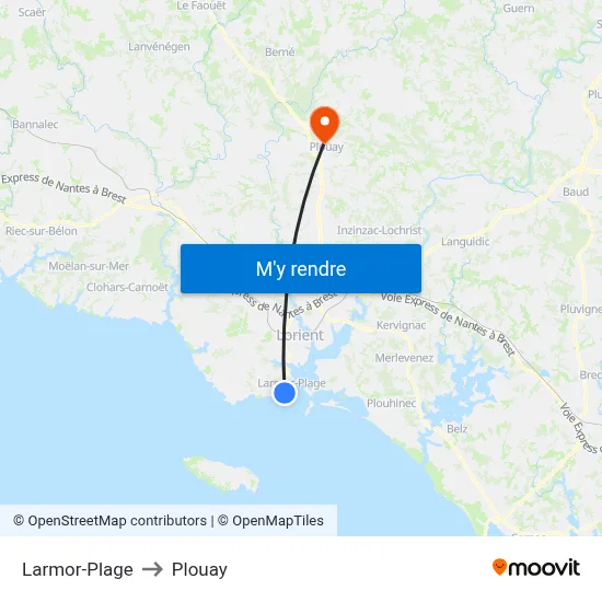 Larmor-Plage to Plouay map