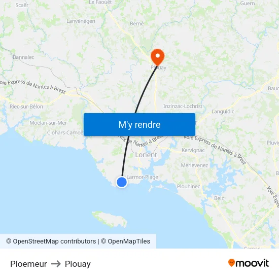 Ploemeur to Plouay map