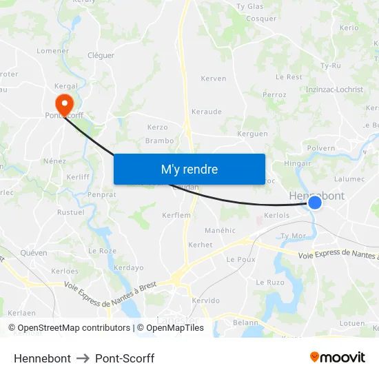 Hennebont to Pont-Scorff map