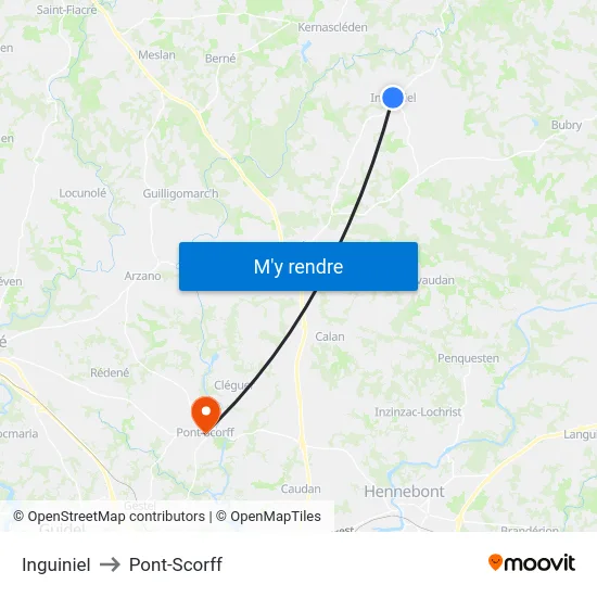 Inguiniel to Pont-Scorff map