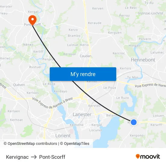 Kervignac to Pont-Scorff map