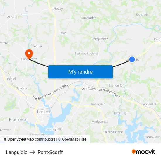 Languidic to Pont-Scorff map