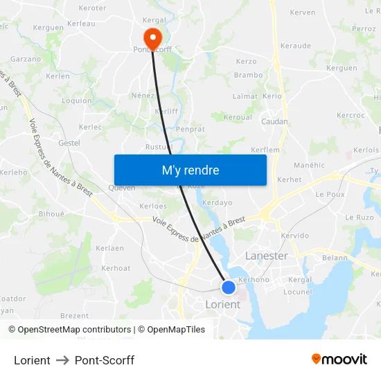 Lorient to Pont-Scorff map