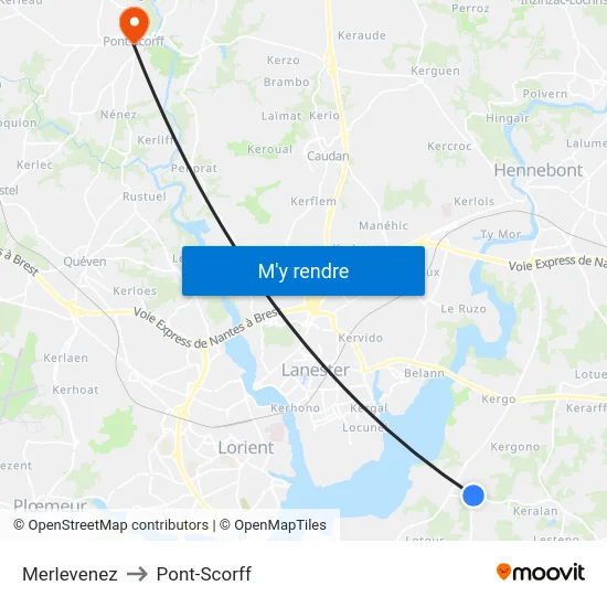 Merlevenez to Pont-Scorff map