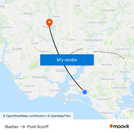 Riantec to Pont-Scorff map