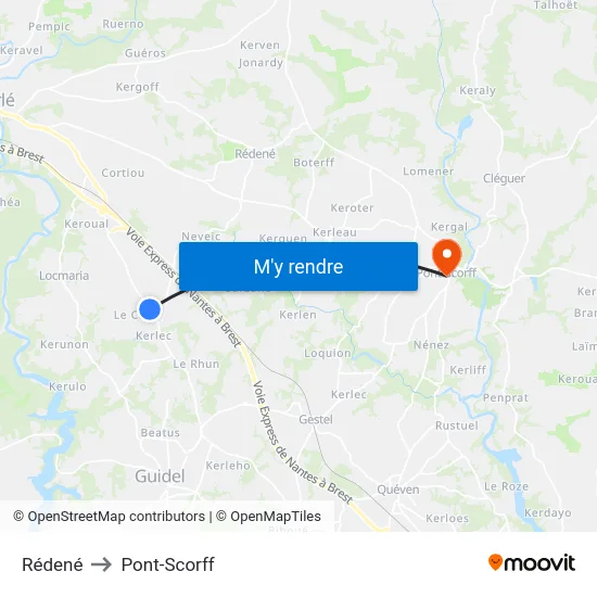 Rédené to Pont-Scorff map