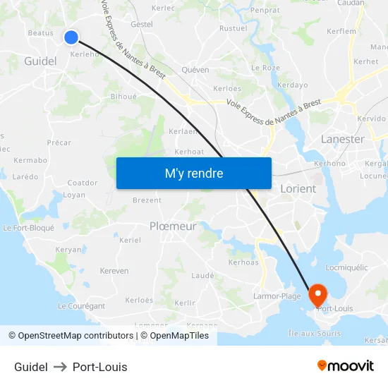 Guidel to Port-Louis map