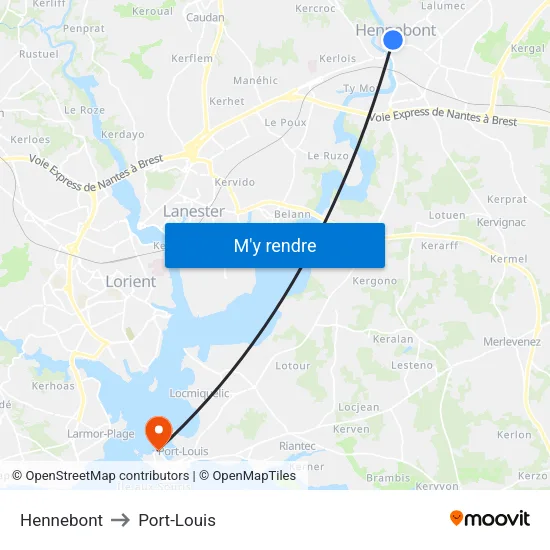 Hennebont to Port-Louis map
