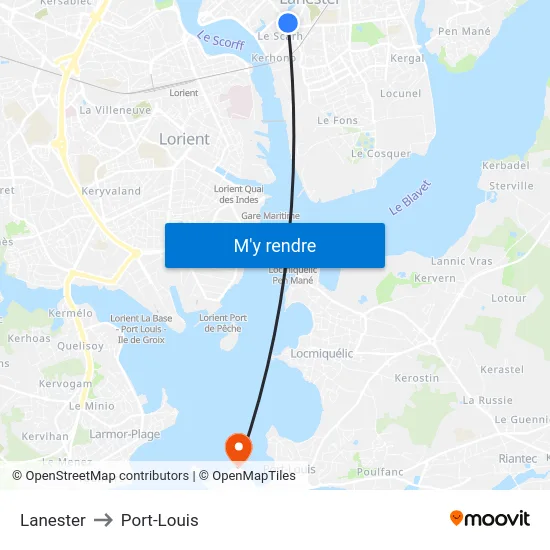 Lanester to Port-Louis map