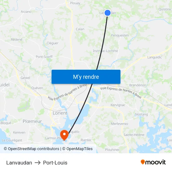 Lanvaudan to Port-Louis map