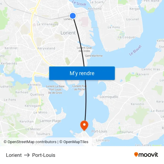 Lorient to Port-Louis map
